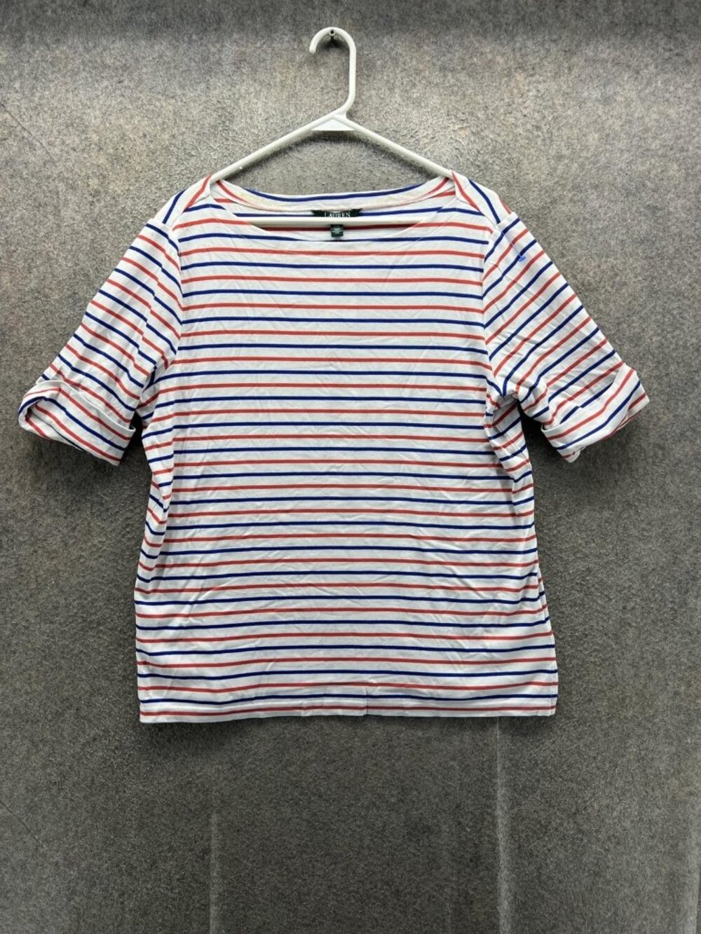 Lauren Ralph Lauren Shirt Women 2X Multicolor Stripe Boat Neck Short Sleeve Tee